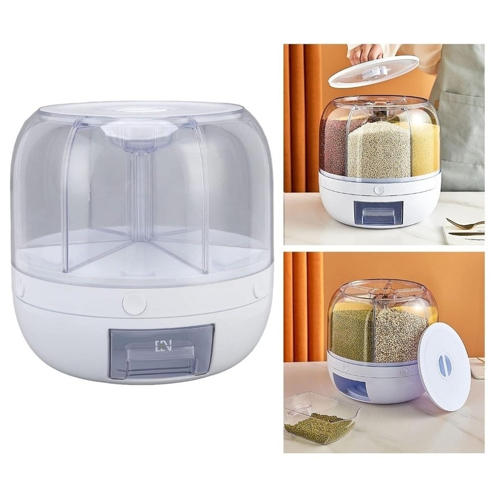 6-Grid 360° Grains Dispenser Rotating Rice Dispenser Storage Container 13lbs - Picture 8 of 9